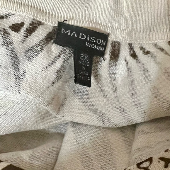 Madison Asymmetrical Brown and Beige Long Sleeve Blouse Made of a Silk Blend - Picture 5 of 6